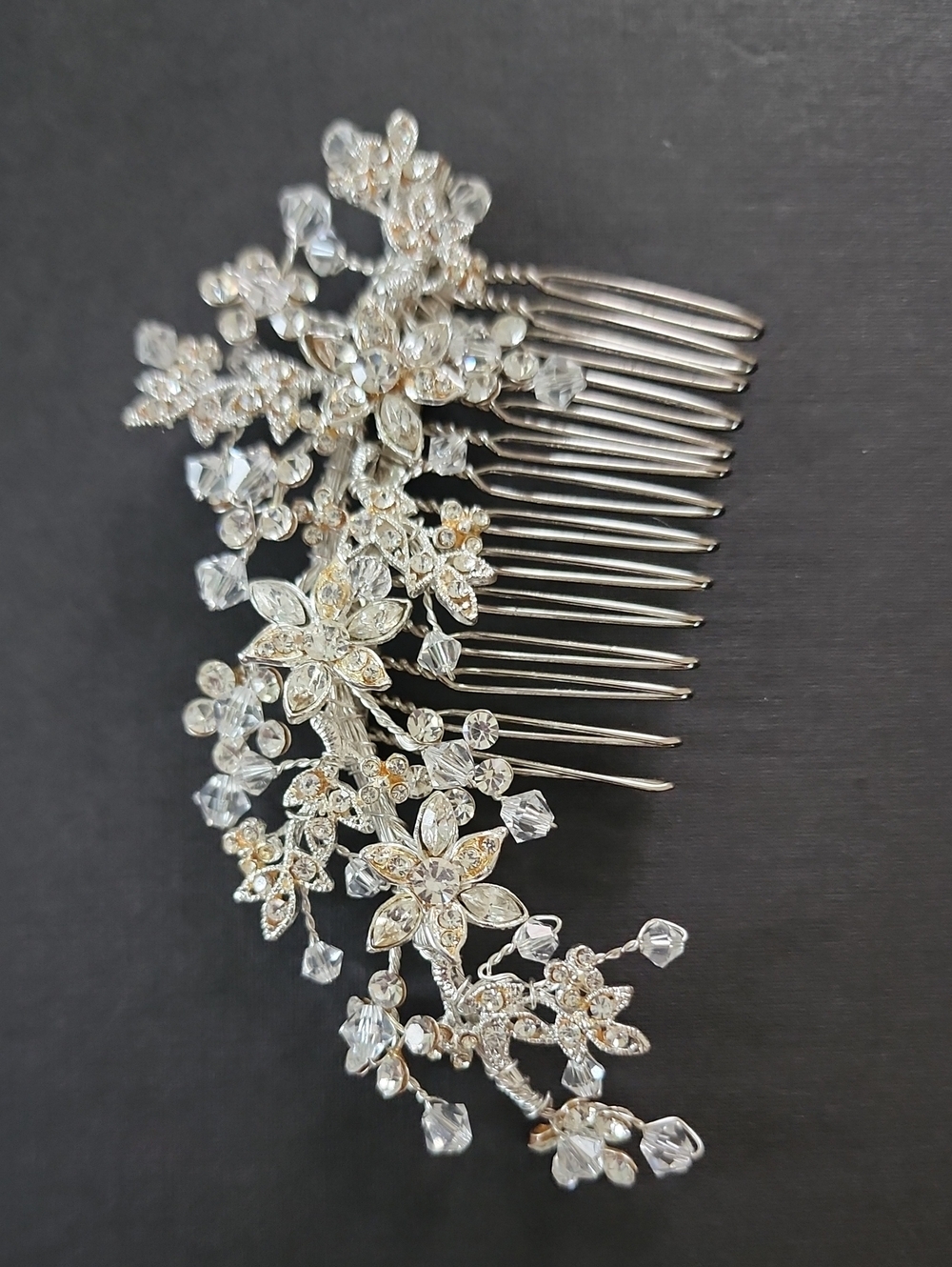 Silver Crystal Floral Bridal Wedding Hair Comb Rhinestone Hair Piece OS